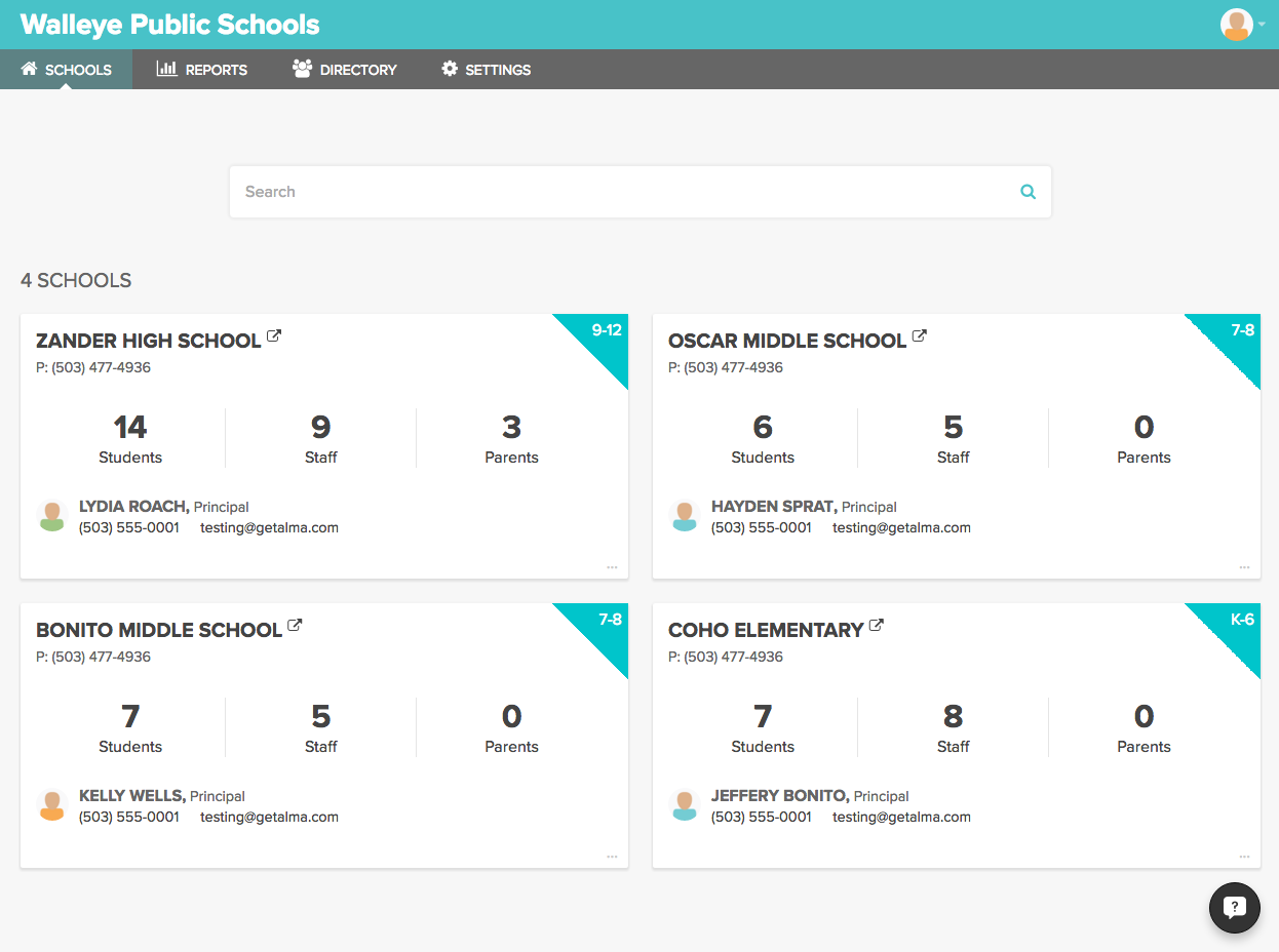 District wide view and reports on several schools at once, school management system