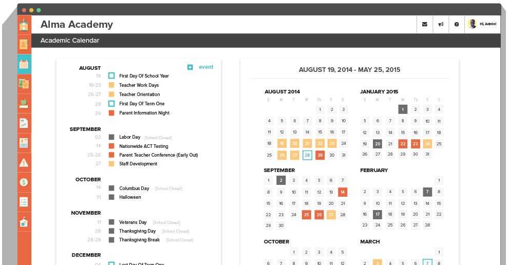 Online Academic Calendar Screenshot