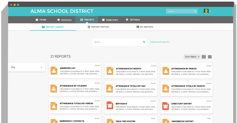 District Wide Reports Library and Reporting History Screenshot