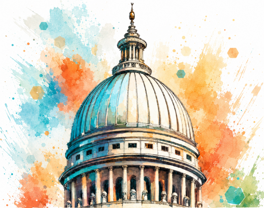 State capitol dome in Alma watercolor style