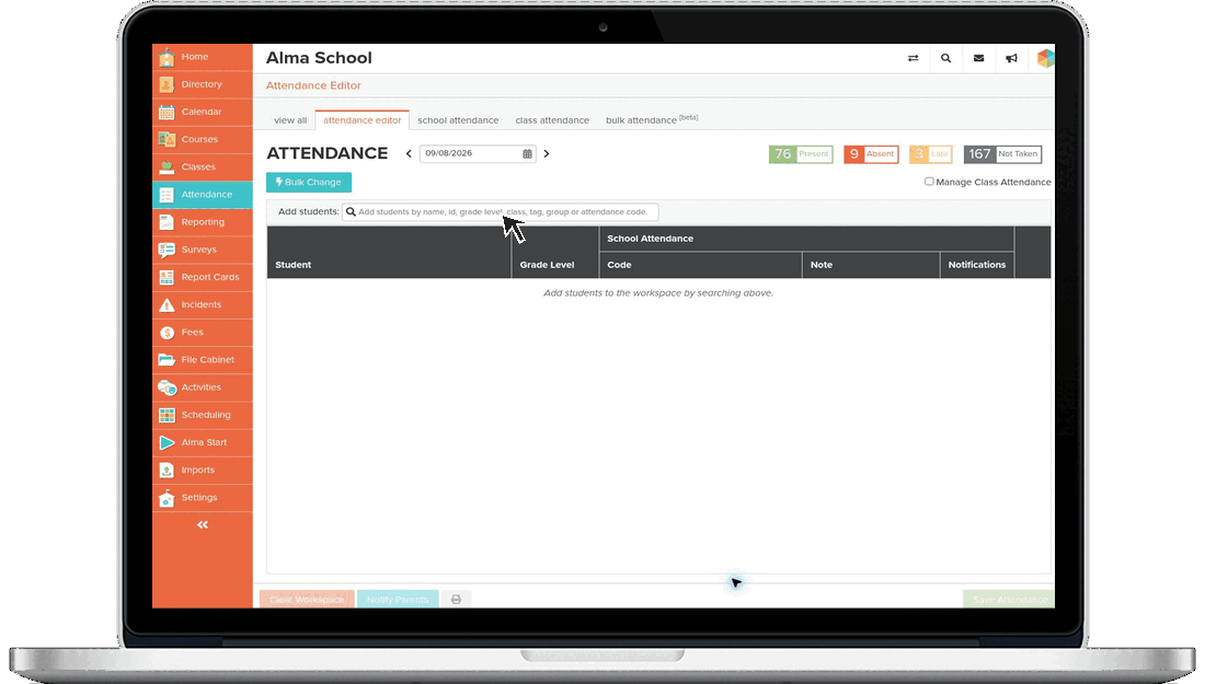Alma attendance workflow in action
